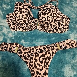 Victoria's Secret Leopard Print Bikini - Black and Cream